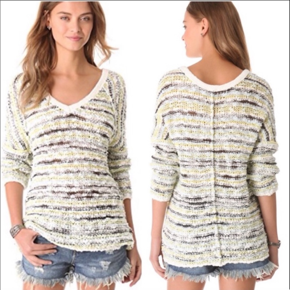 Free People Marled Neon Striped Songbird Sweater